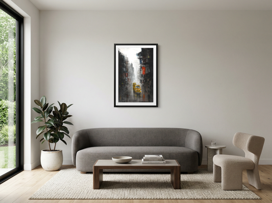 Cityscape with Yellow Taxi – Contemporary Urban Cityscape Painting (AB)