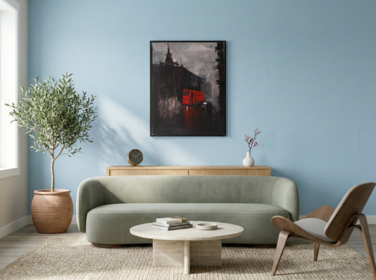 Cityscape with Red Tram – Contemporary Urban Cityscape Painting (AB)