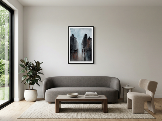 Cityscape in Monsoon Haze – Contemporary Urban Cityscape Painting (AB)