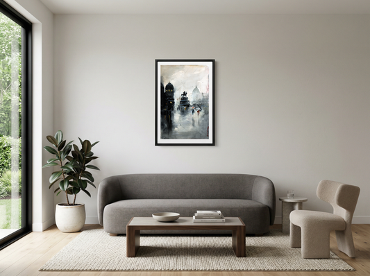 Cityscape in Rainlight – Contemporary Urban Cityscape Painting (AB)