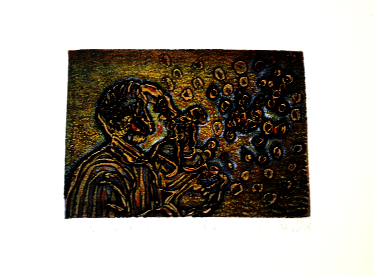 Contemporary Art | “Blebsform” Viscosity Print on Paper by Akash Ghosh | Symbolic Human Expression Artwork