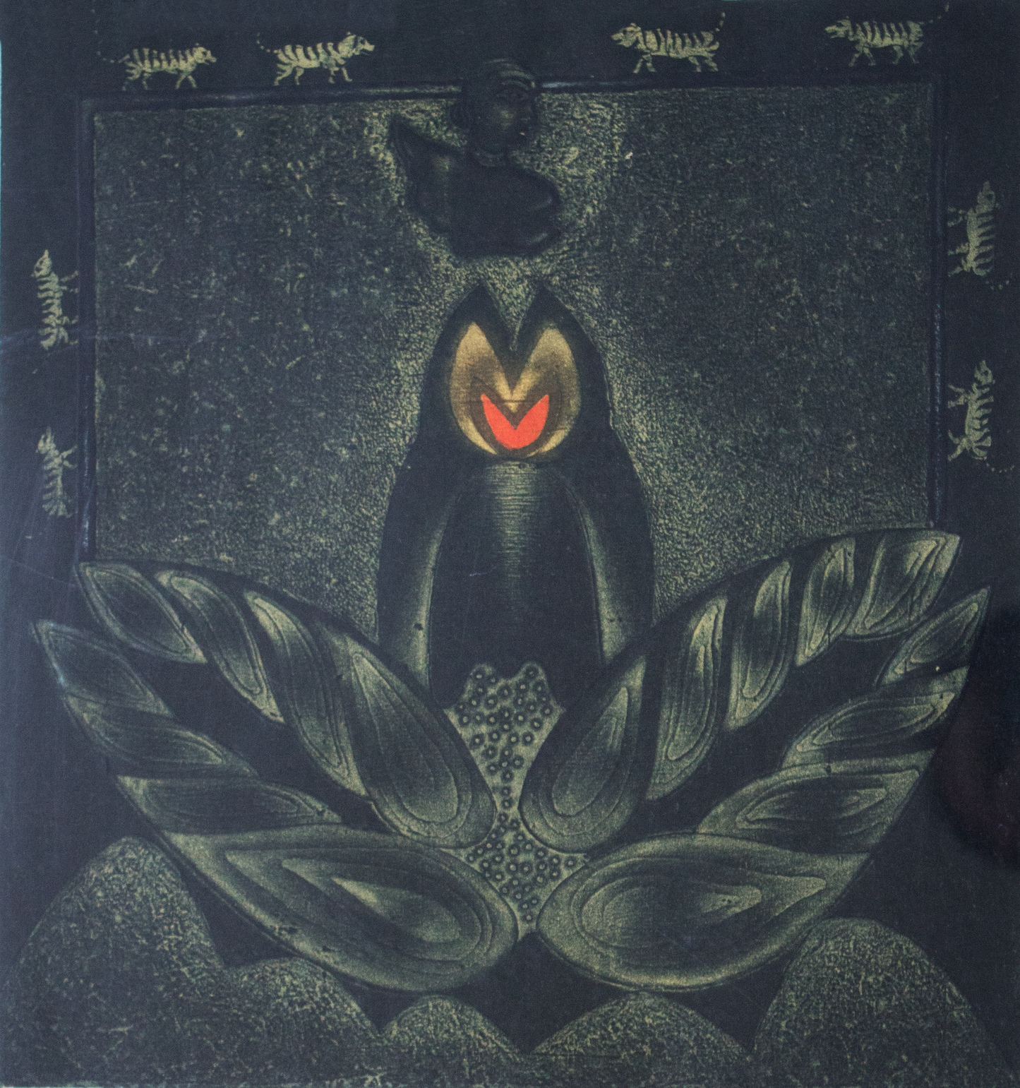 Contemporary Art – “Blooming” Etching by Gautam Das | Symbolic Lotus Artwork