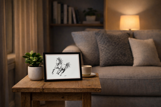 Original Pen & Ink Horse Drawing – Dynamic Running Horse Art – Black Ink Expressive Sketch (SB)