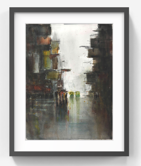 Cityscape Between Walls – Contemporary Urban Cityscape Painting (AB)