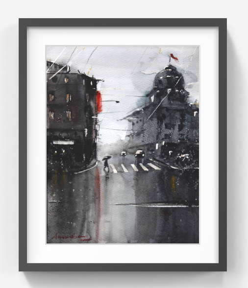 Cityscape at the Crossing – Contemporary Urban Cityscape Painting (AB)