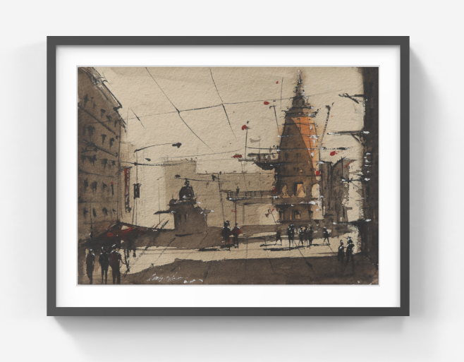 Heritage Building Crossing Kolkata Streetscapes– Contemporary Urban Painting (AB)