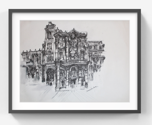 Original Pen and Ink Architectural Drawing – Fine Art Wall Decor – Black and White Artwork (SB)