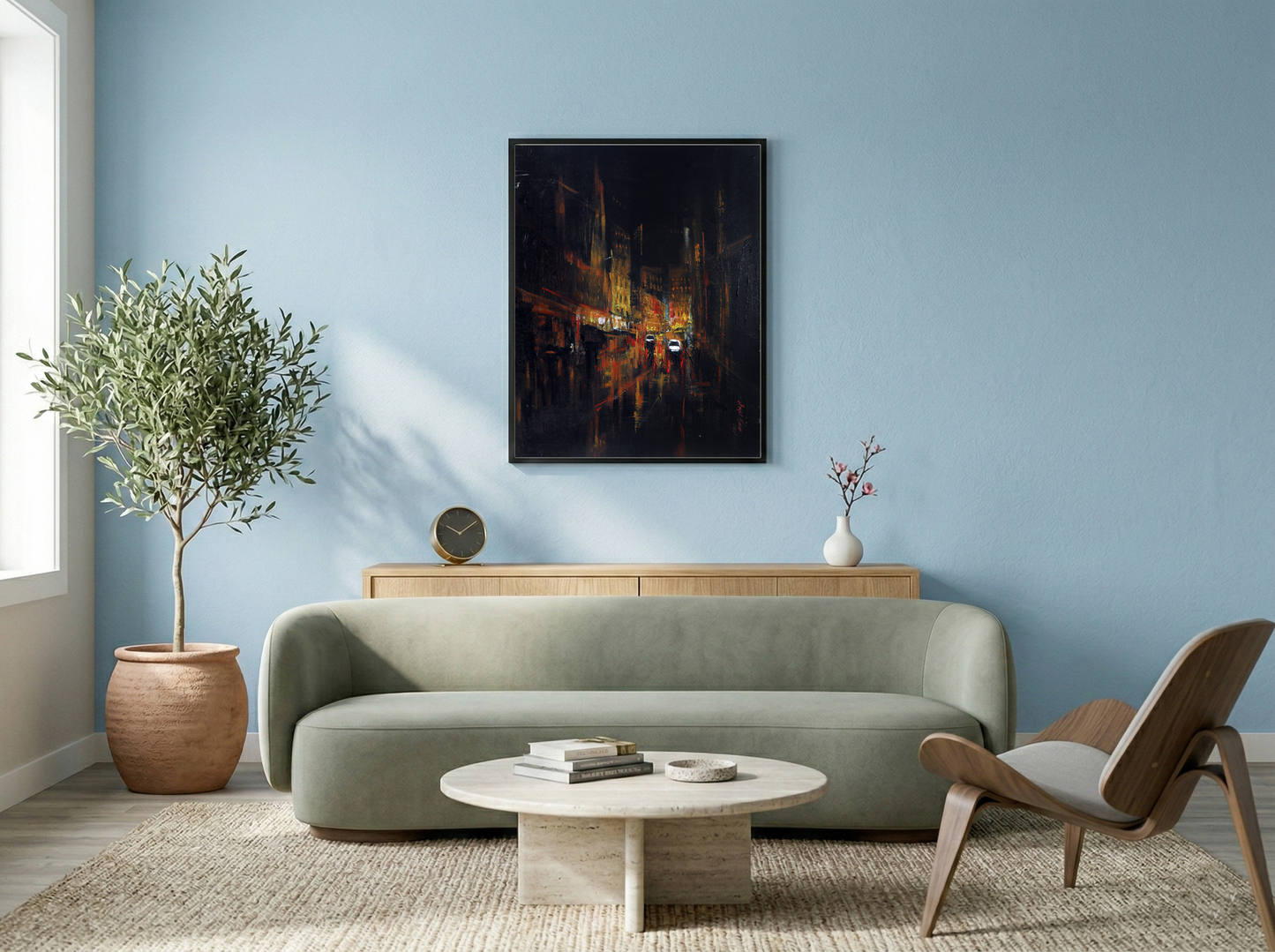 Cityscape After Dusk – Contemporary Urban Cityscape Painting (AB)