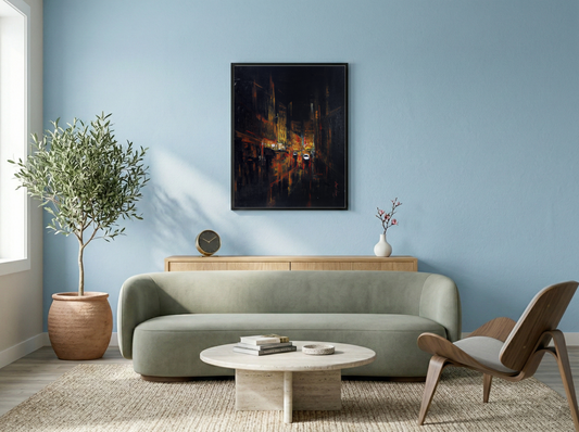 Cityscape After Dusk – Contemporary Urban Cityscape Painting (AB)