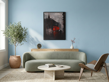 Cityscape with Red Tram – Contemporary Urban Cityscape Painting (AB)