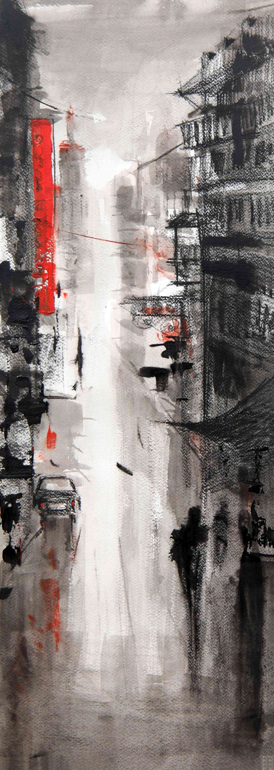 Cityscape of Quiet Passage – Contemporary Urban Cityscape Painting (AB)