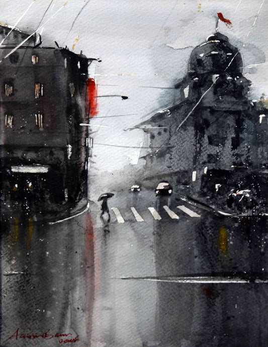 Cityscape at the Crossing – Contemporary Urban Cityscape Painting (AB)