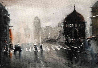 Cityscape at the Crosswalk – Contemporary Urban Cityscape Painting (AB)