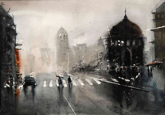 Cityscape at the Crosswalk – Contemporary Urban Cityscape Painting (AB)
