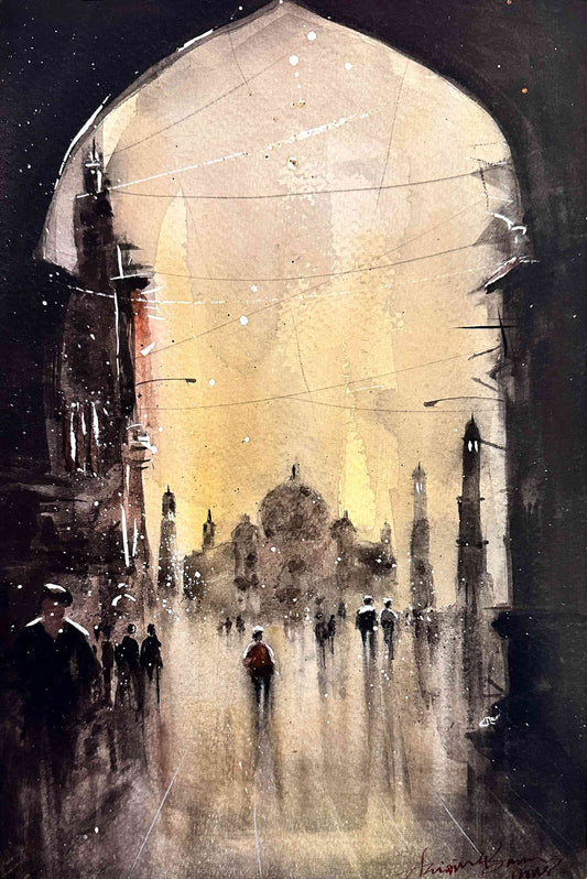 Cityscape Through the Arch – Contemporary Urban Cityscape Painting (AB)