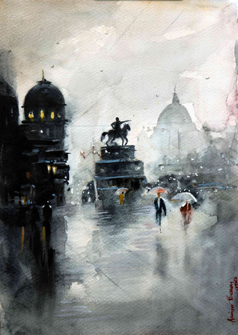 Cityscape in Rainlight – Contemporary Urban Cityscape Painting (AB)