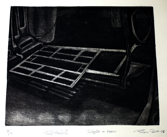 Contemporary Art Etching on Paper – “Foot Paddle” by Pritam Das | Minimal Industrial Printmaking Artwork