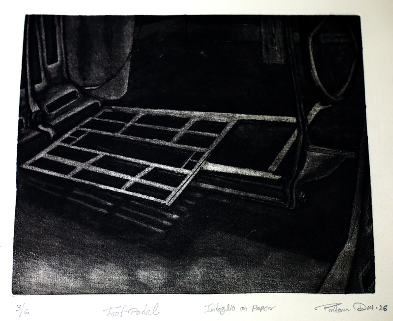 Contemporary Art Etching on Paper – “Foot Paddle” by Pritam Das | Minimal Industrial Printmaking Artwork
