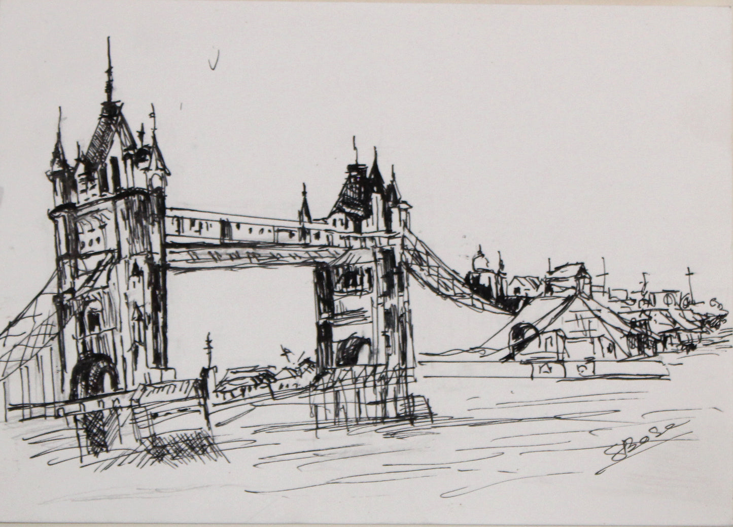 Original Ink & Wash Architectural Drawing – Historic Palace with Domes – Monochrome Cityscape Sketch (SB)