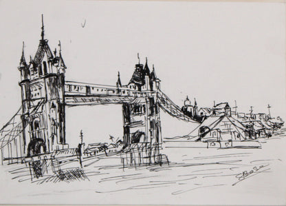 Original Ink & Wash Architectural Drawing – Historic Palace with Domes – Monochrome Cityscape Sketch (SB)