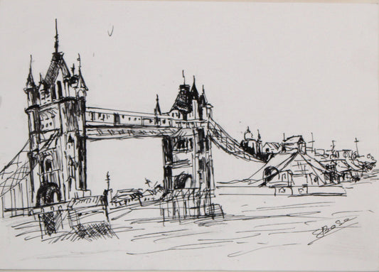 Original Ink & Wash Architectural Drawing – Historic Palace with Domes – Monochrome Cityscape Sketch (SB)