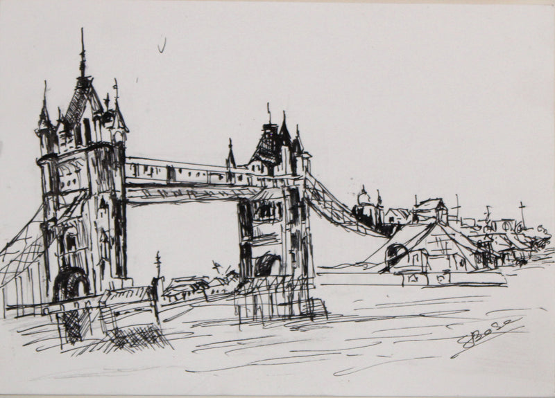 Original Ink & Wash Architectural Drawing – Historic Palace with Domes – Monochrome Cityscape Sketch (SB)