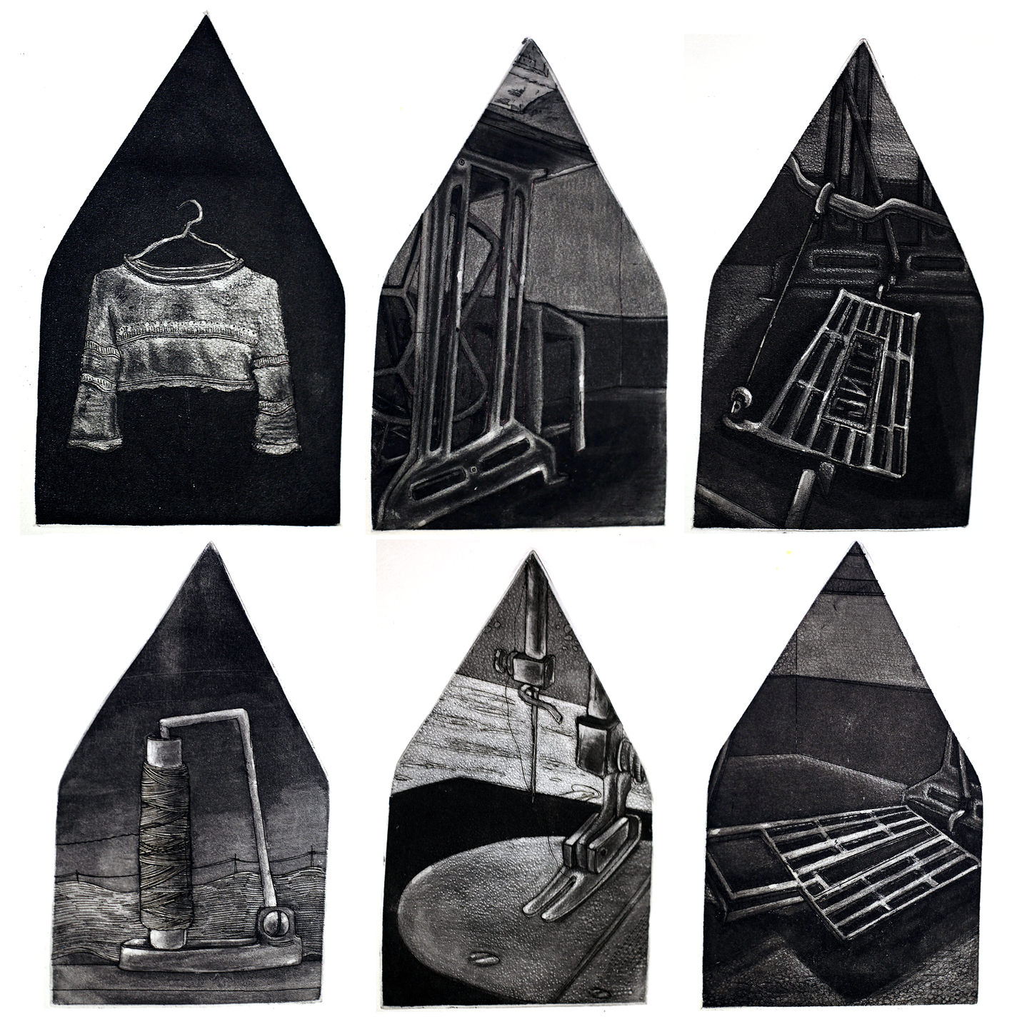 Contemporary Art Etching on Paper – “Iron Series” by Pritam Das | Tailoring Tools & Textile Inspired Artwork