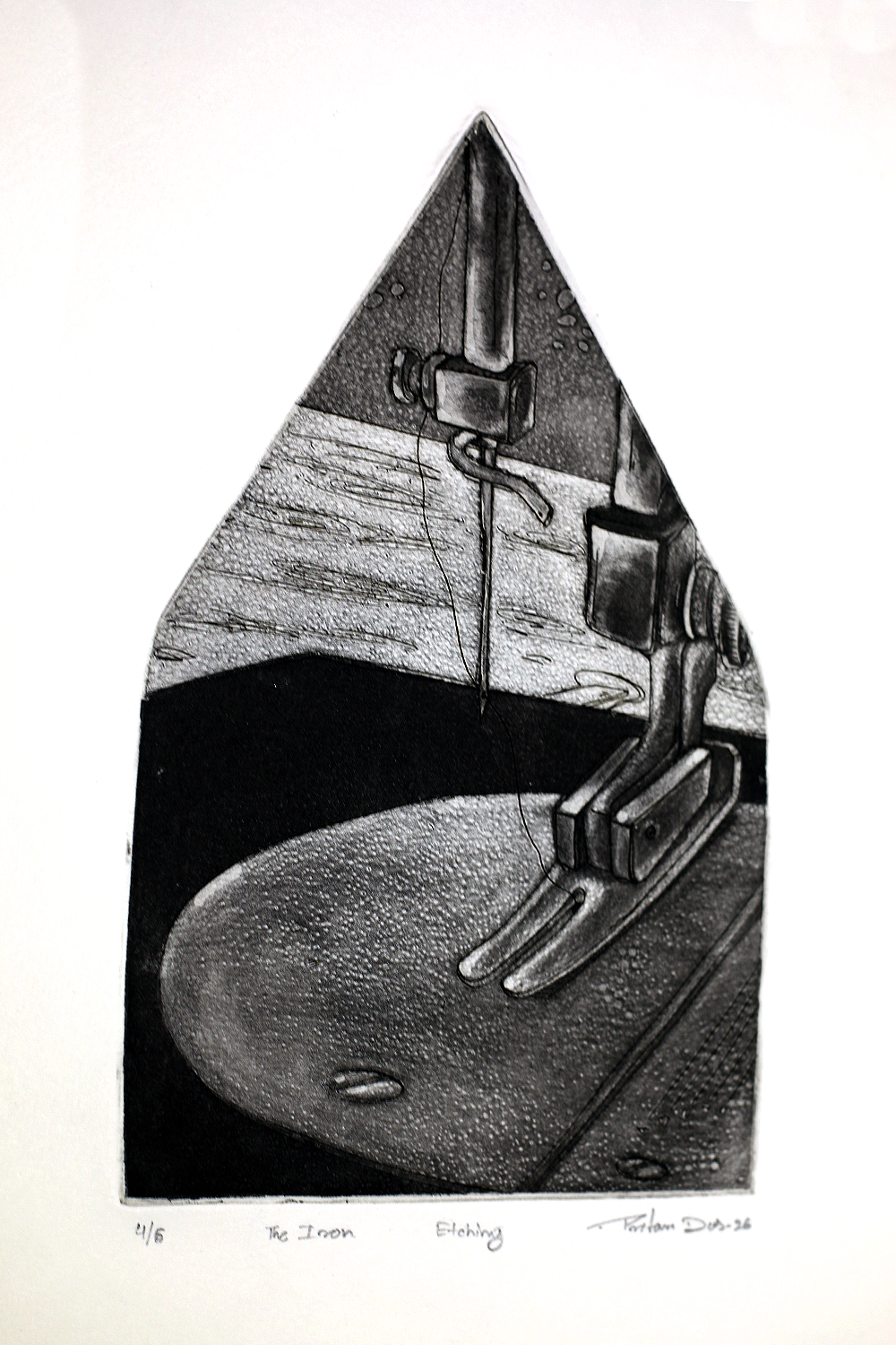 Contemporary Art Etching on Paper – “Iron Series” by Pritam Das | Tailoring Tools & Textile Inspired Artwork