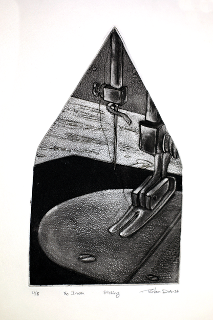 Contemporary Art Etching on Paper – “Iron Series” by Pritam Das | Tailoring Tools & Textile Inspired Artwork