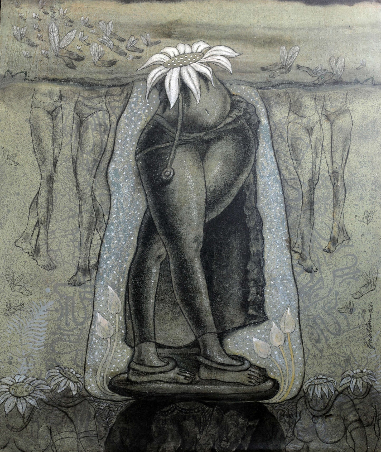 Contemporary Art – “RAMP” Acrylic Painting by Gautam Das | Mythological Figurative Artwork