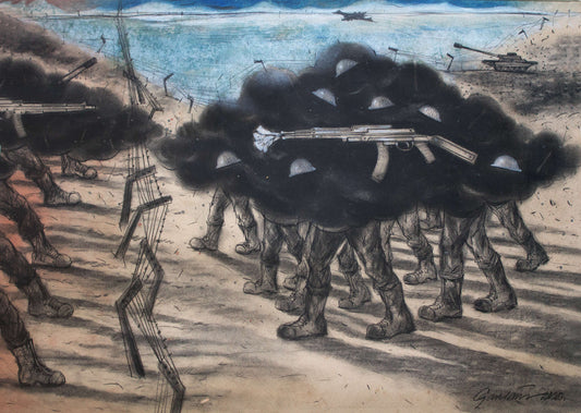 Contemporary Art – “No More War” Charcoal Artwork by Gautam Das | Powerful Anti-War Figurative Art