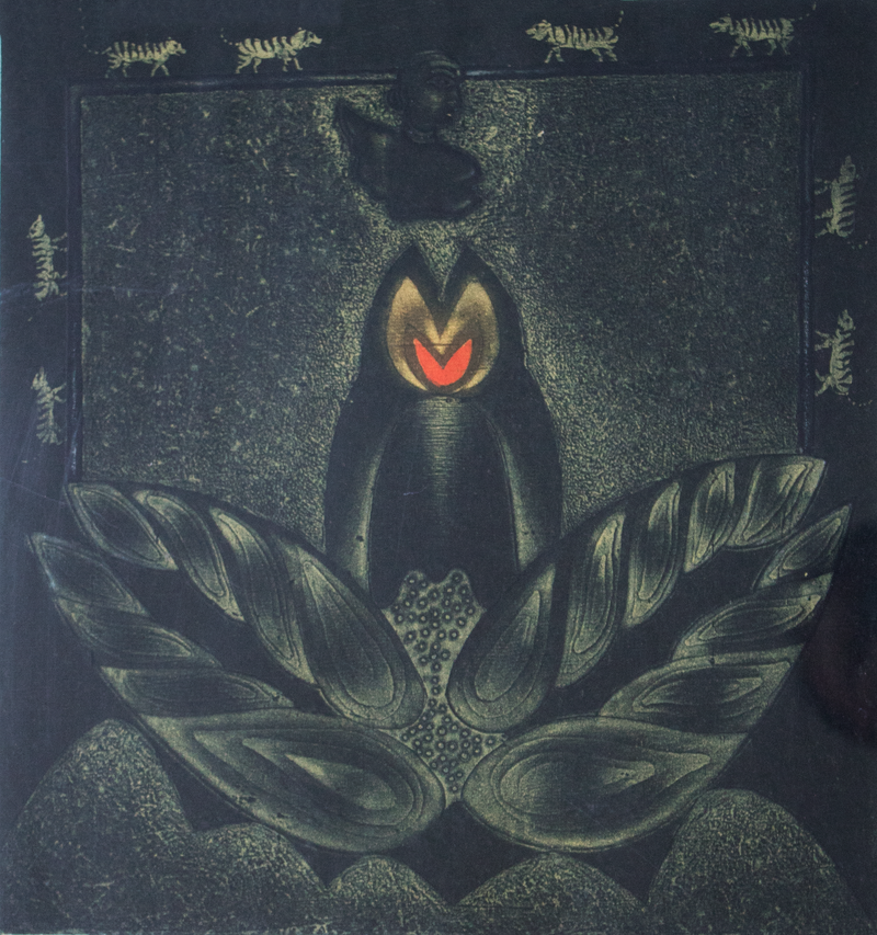 Contemporary Art – “Blooming” Etching by Gautam Das | Symbolic Lotus Artwork