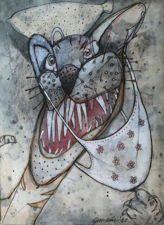 Contemporary Art – “Unmask” Mixed Media Painting by Gautam Das | Surreal Animal Artwork