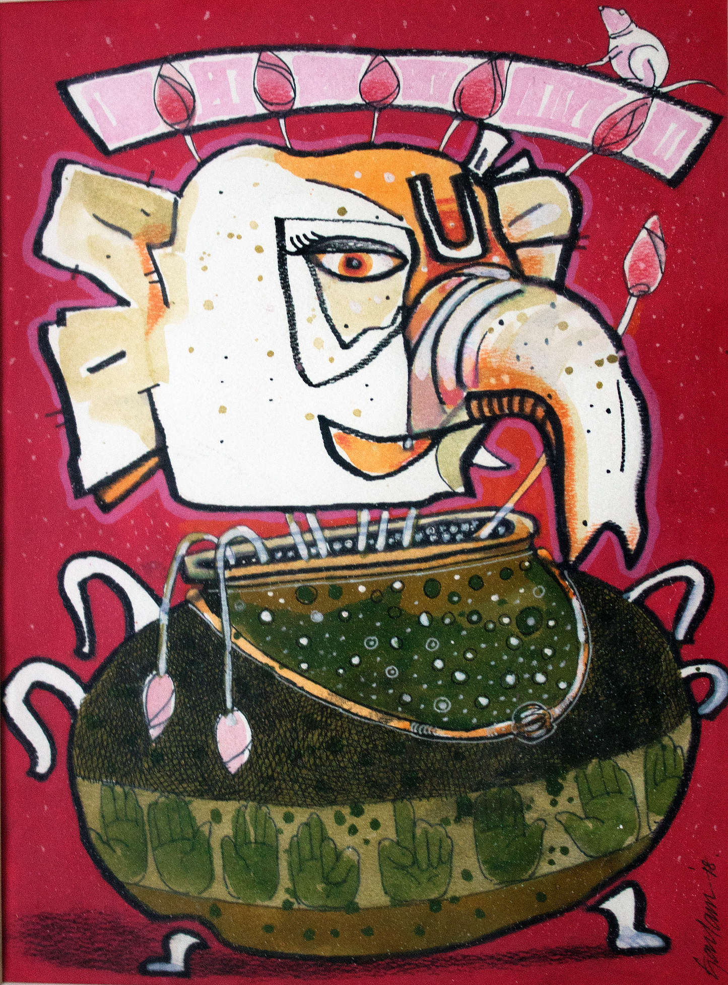 Contemporary Art – “Ganesh” Acrylic Painting by Gautam Das | Modern Mythological Artwork