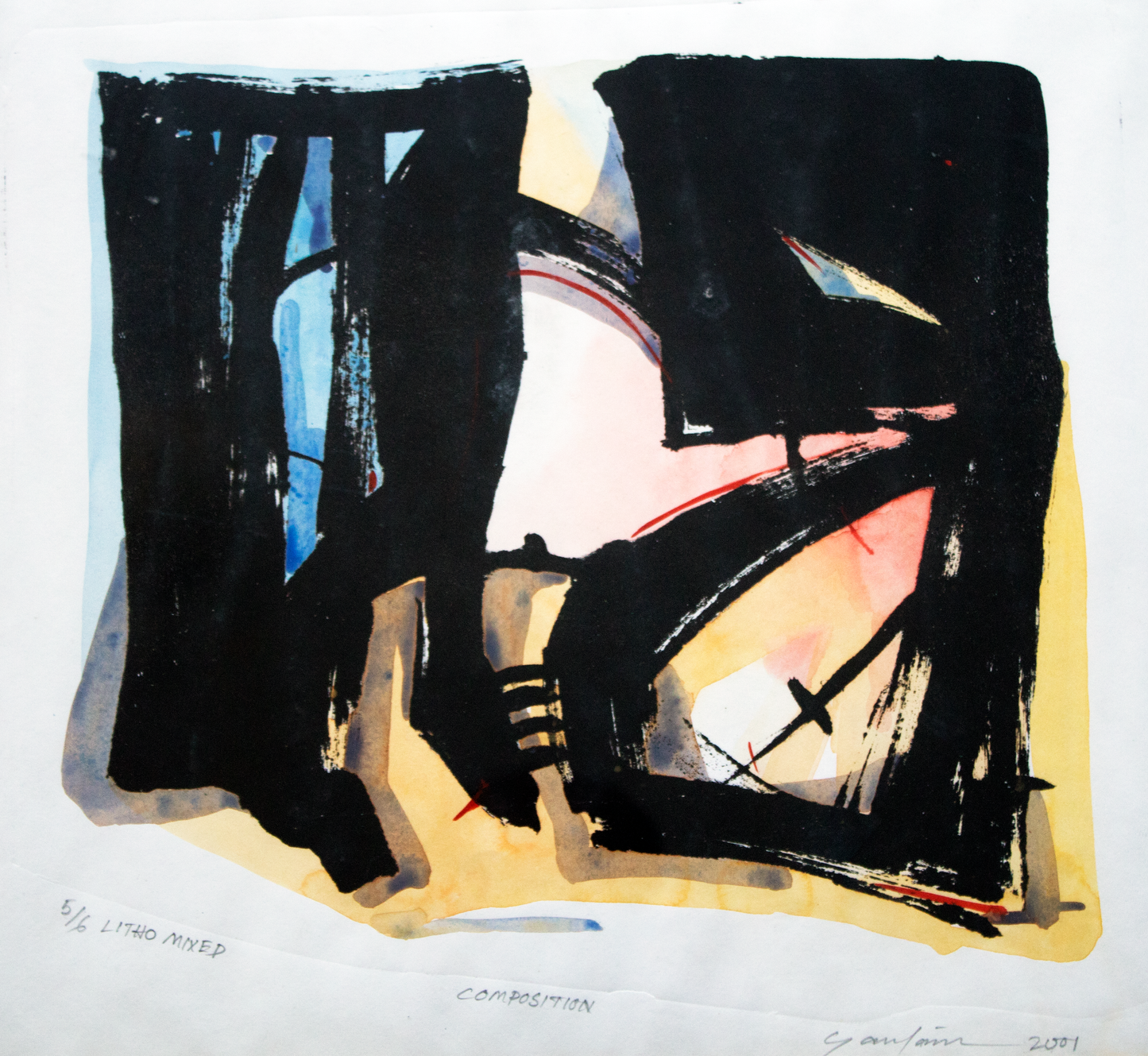 Contemporary Art – “Composition” Charcoal & Watercolor Drawing by Gautam Das