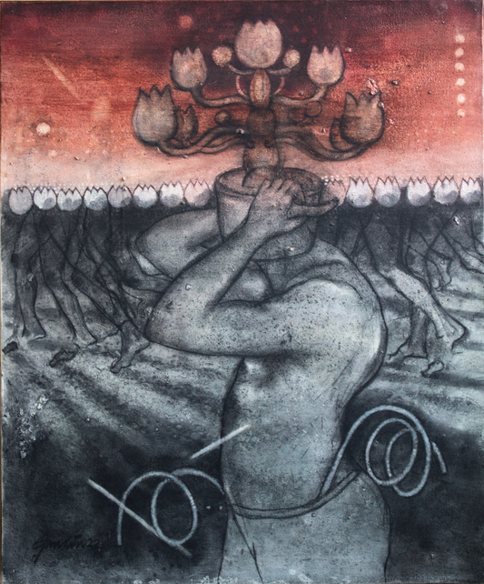 Contemporary Art – “Light Man” Acrylic Painting by Gautam Das | Symbolic Figurative Artwork
