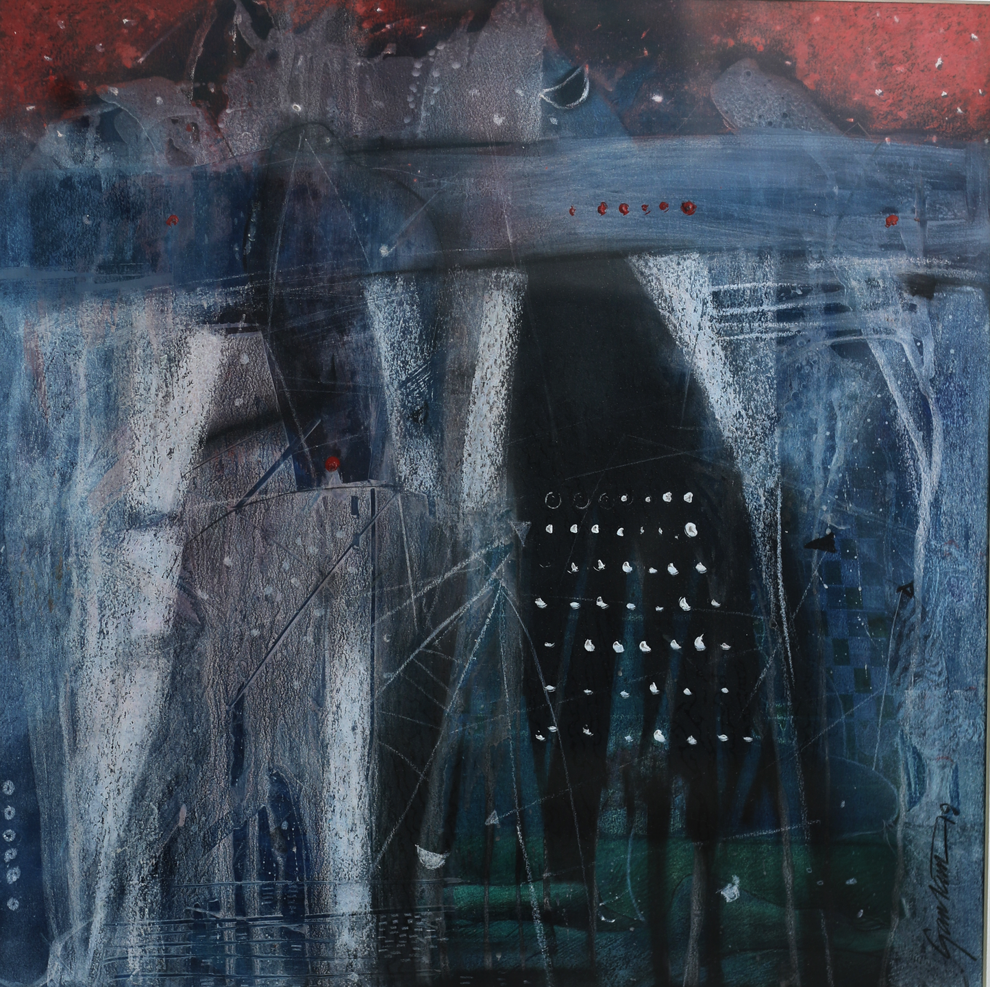 Contemporary Art – “Night Boat” Watercolour Painting by Gautam Das | Abstract Contemporary Artwork