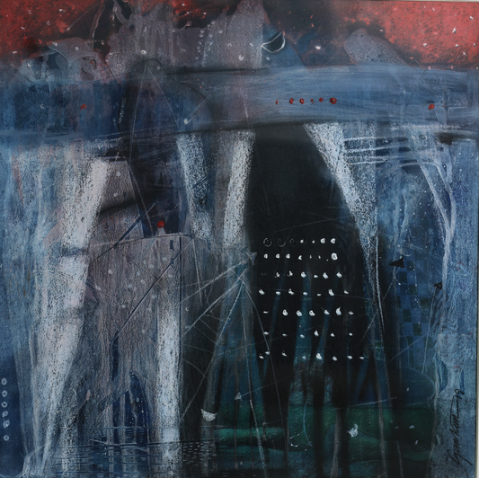 Contemporary Art – “Night Boat” Watercolour Painting by Gautam Das | Abstract Contemporary Artwork