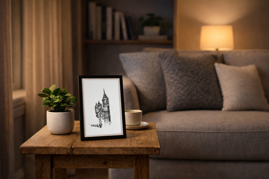 Original Pen & Ink London Cityscape Drawing – Big Ben Art – Black Ink Architectural Sketch (SB)