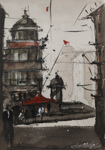 Heritage Crossing Kolkata Streetscapes – Contemporary Urban Painting (AB)