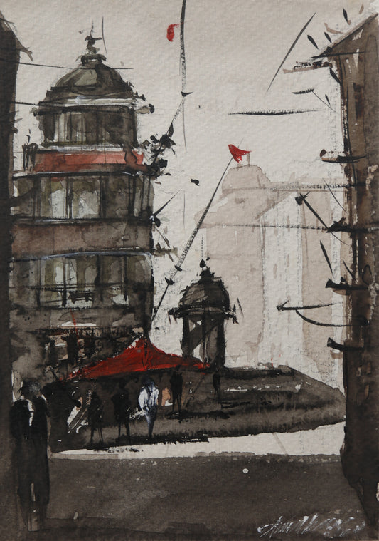 Heritage Crossing Kolkata Streetscapes – Contemporary Urban Painting (AB)