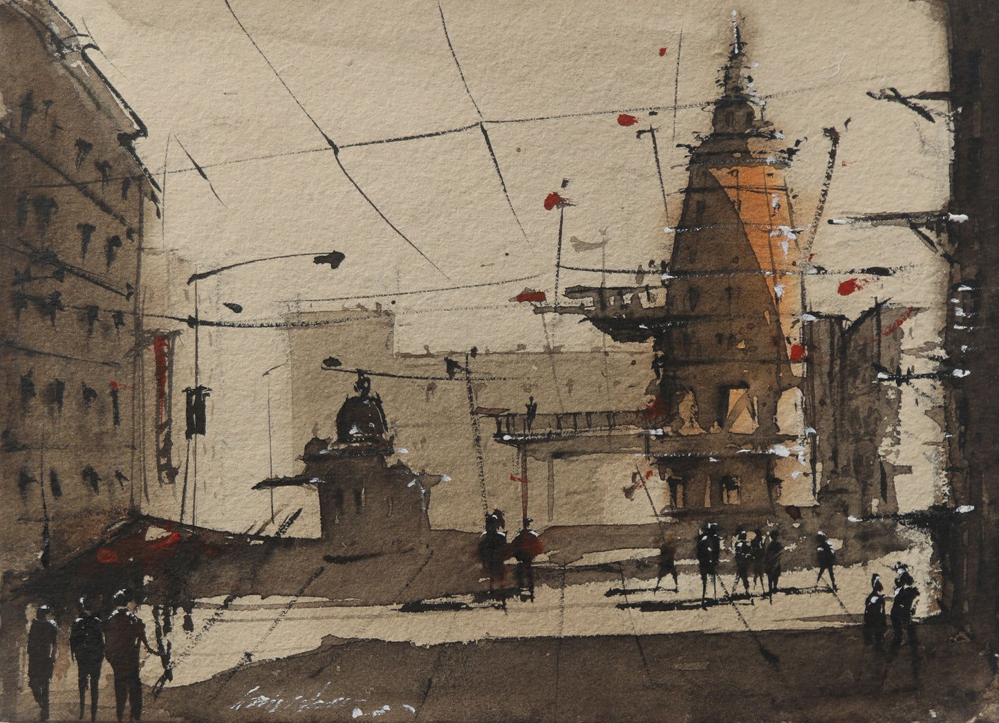 Heritage Building Crossing Kolkata Streetscapes– Contemporary Urban Painting (AB)