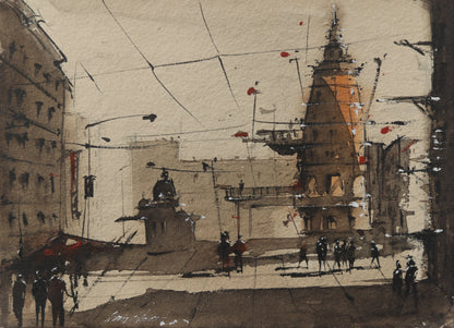 Heritage Building Crossing Kolkata Streetscapes– Contemporary Urban Painting (AB)