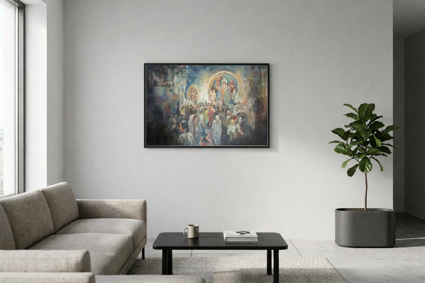 Durga Puja Festival Painting – Original Indian Cultural Artwork – Bengal Heritage Celebration Art on Canvas (SB)