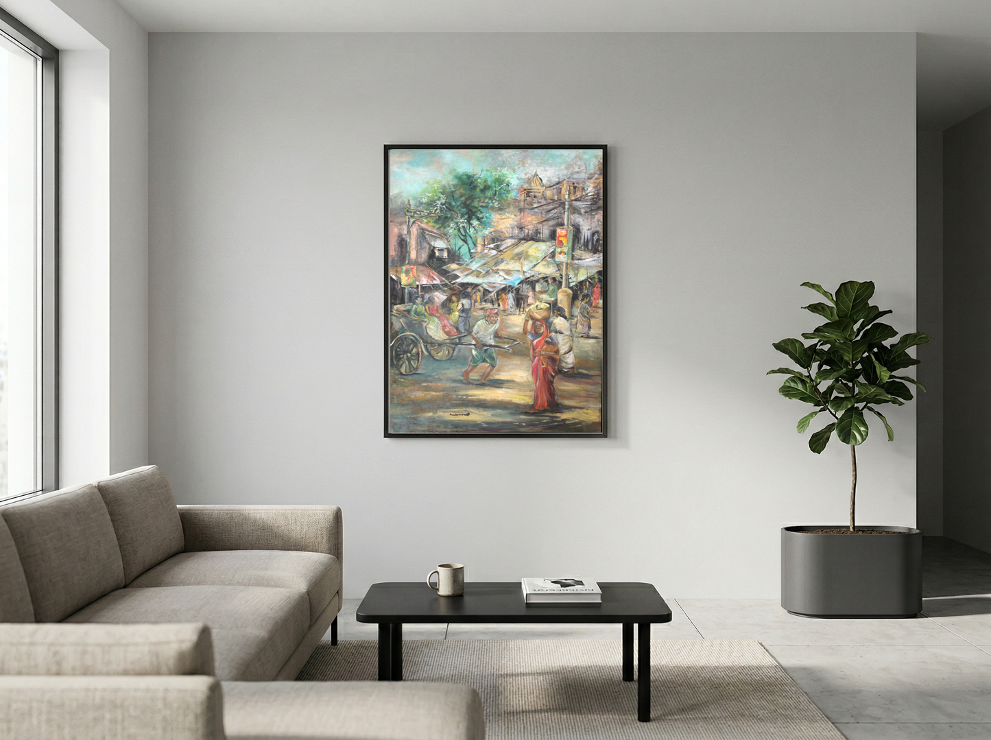 Original Indian Street Scene Painting – Handcrafted Cultural Artwork – Urban Marketplace & Rickshaw Life Fine Art (SB)