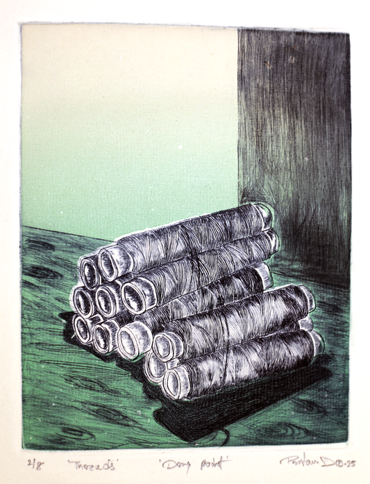 Contemporary Art Etching on Paper – “Thread” by Pritam Das | Textile Inspired Handmade Artwork
