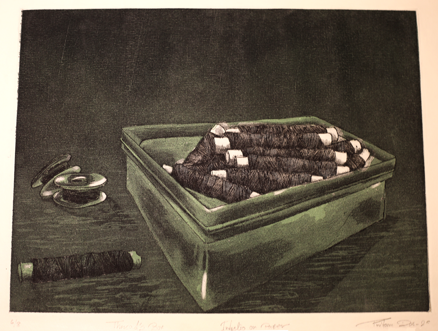 Contemporary Art Etching on Paper – “Threads Box” by Pritam Das | Handmade Textile-Inspired Artwork