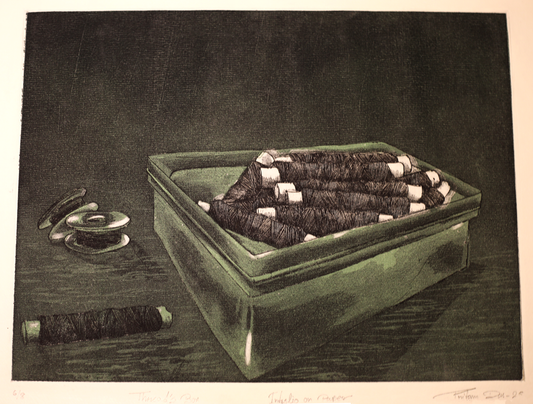 Contemporary Art Etching on Paper – “Threads Box” by Pritam Das | Handmade Textile-Inspired Artwork