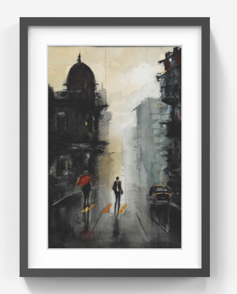 Cityscape with Silent Crossing – Contemporary Urban Cityscape Painting (AB)