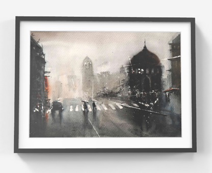 Cityscape at the Crosswalk – Contemporary Urban Cityscape Painting (AB)